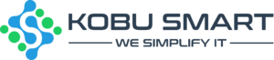 Logo of Kobu Smart featuring interconnected shapes in blue and green colors.