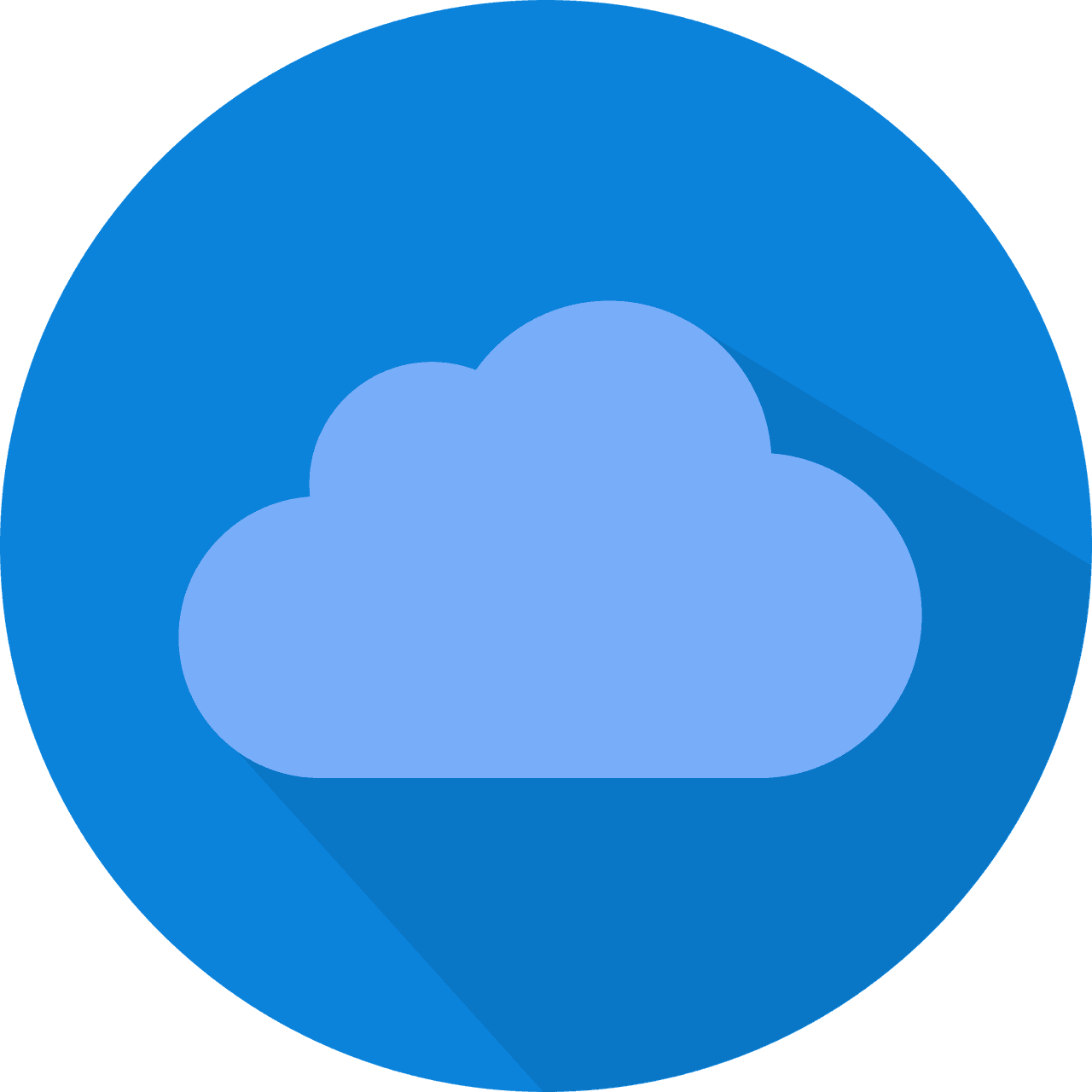 Blue cloud icon with a simple design representing cloud computing and storage.